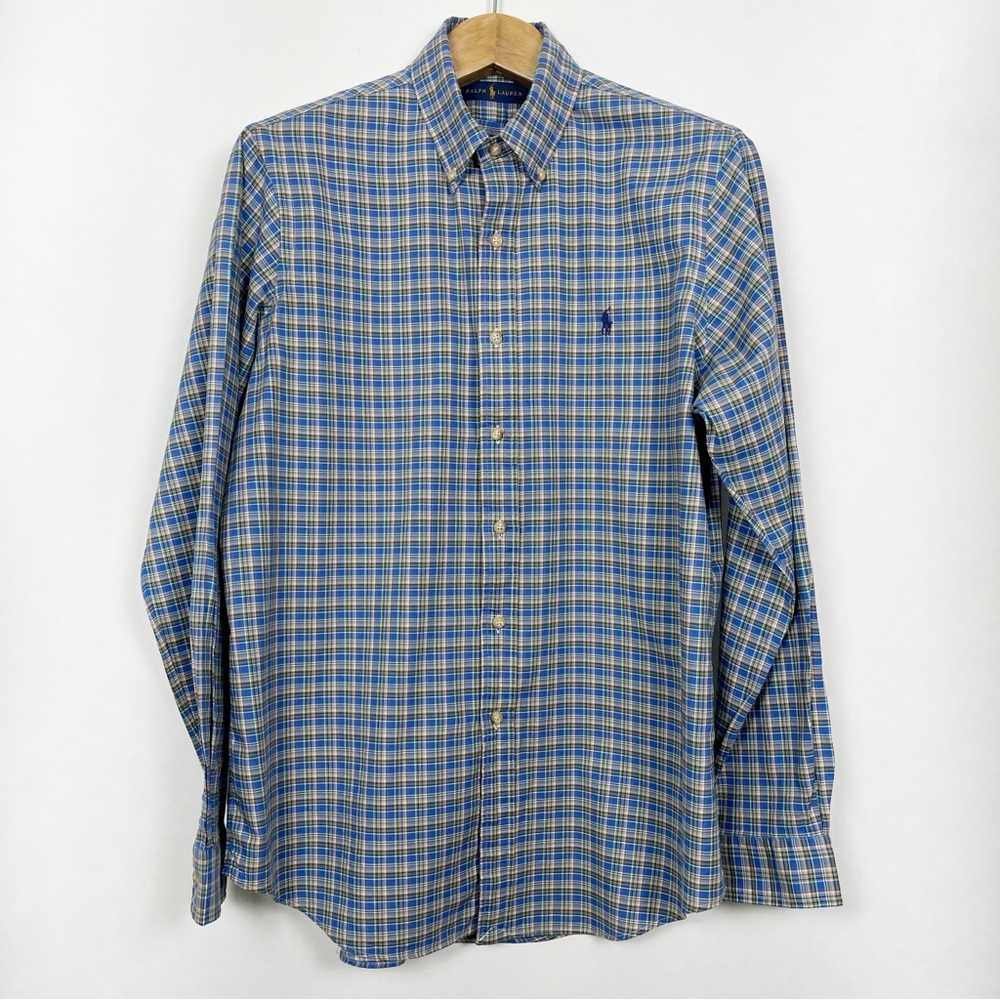 Ralph Lauren Men's‎ Classic Blue Plaid Cotton Button Down Shirt Size Large